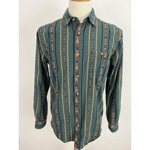 Territory Ahead Men's M Southwest Shirt Cotton Button Front Green Stripe